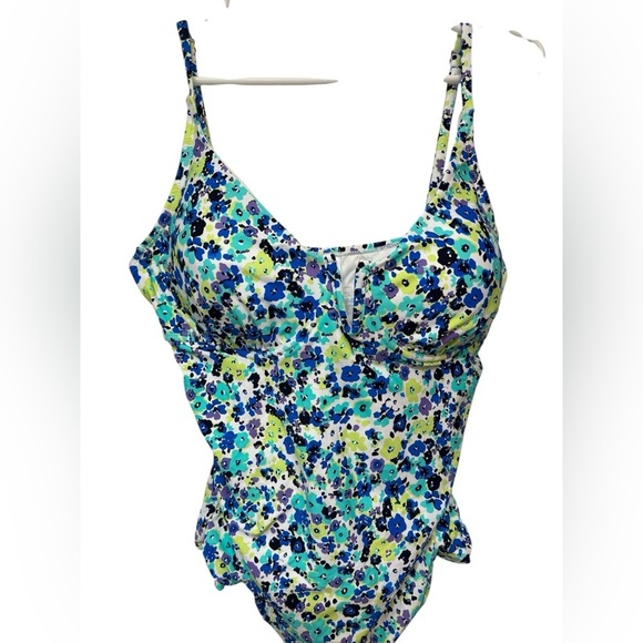 Anne Cole Adjustable Tankini Top Blue Ditsy Floral Print NWT - Picture 1 of 6